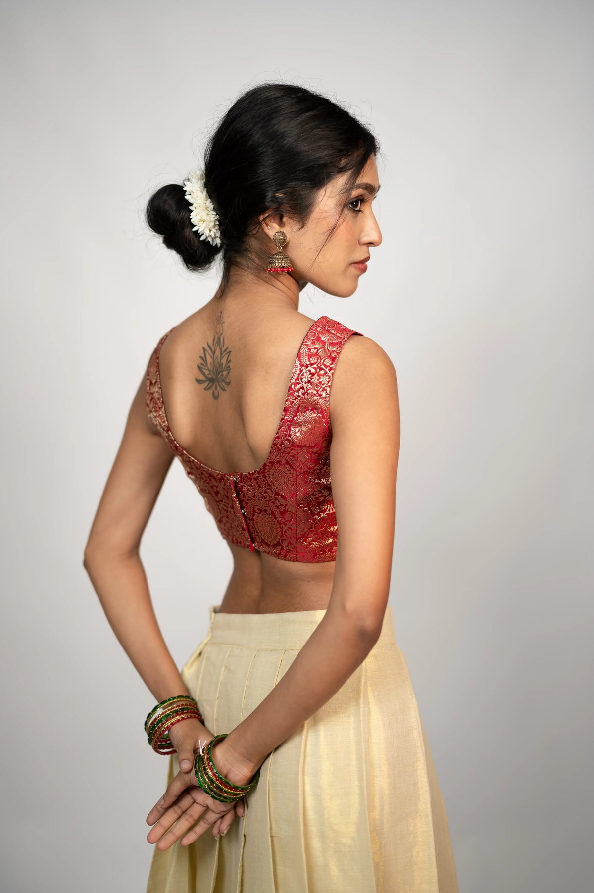 Gulnaar Royale crimson brocade corset back and side view